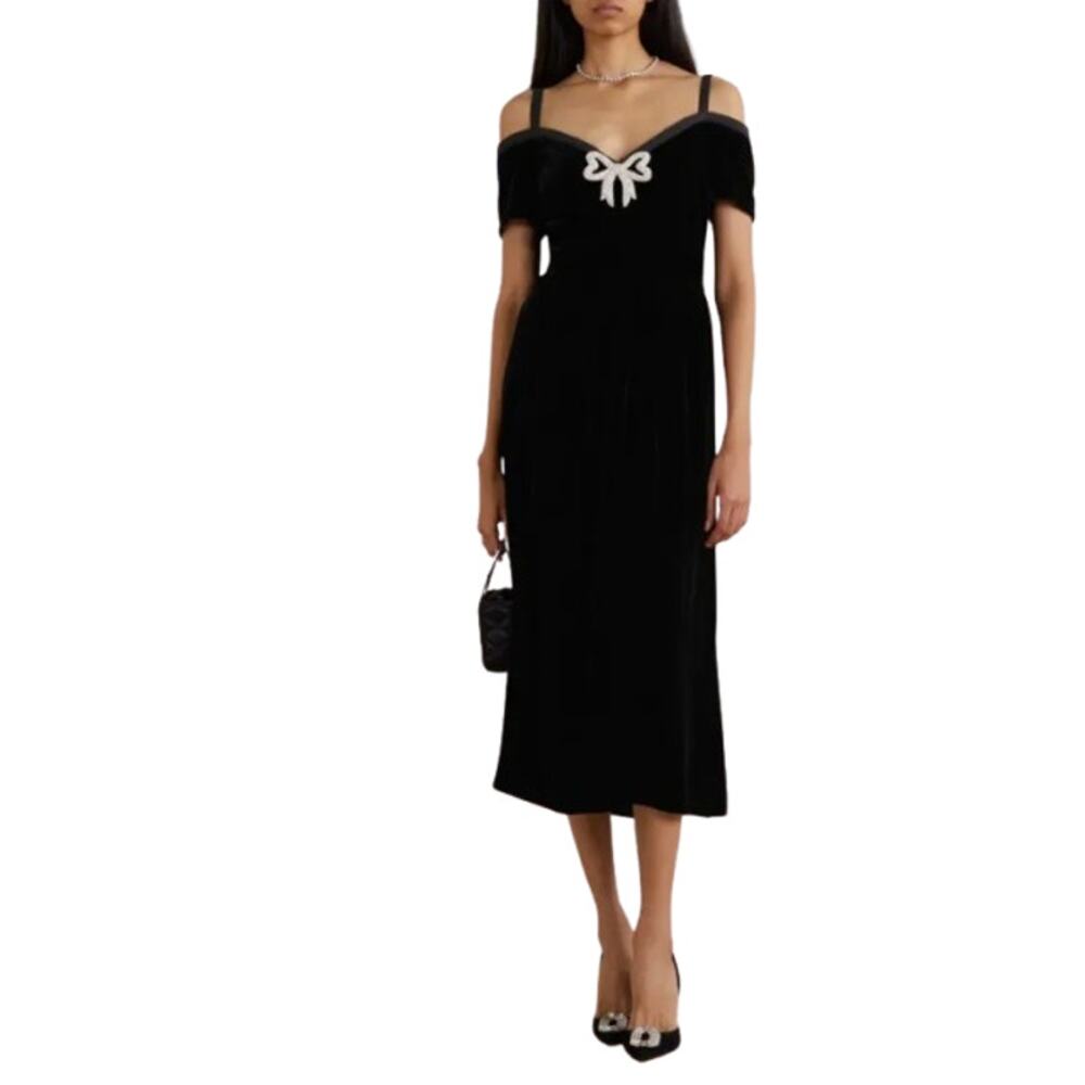 Saloni clementine embellished velvet midi dress